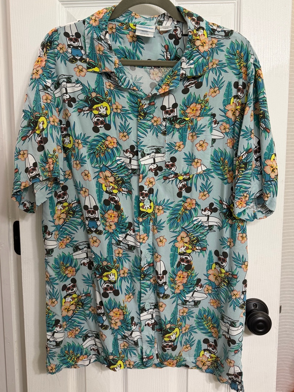 Disney Mickey Mouse Hawaiian Button-Up Shirt Men’s Large Tropical Aloha